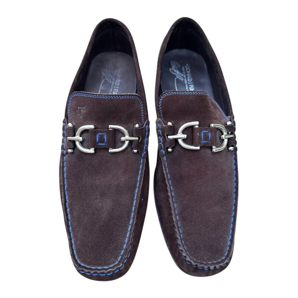 Men's Brown Suede Loafers with Silver Bit Hardware